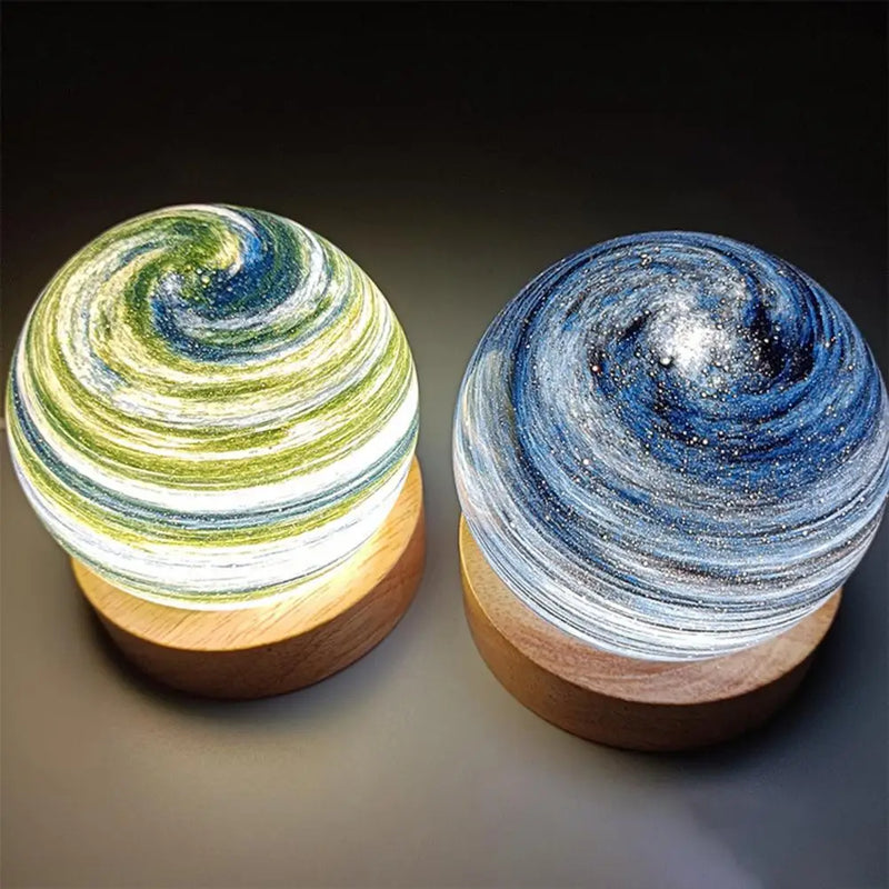 Luminária Planeta de mesa design decorativo base de madeira