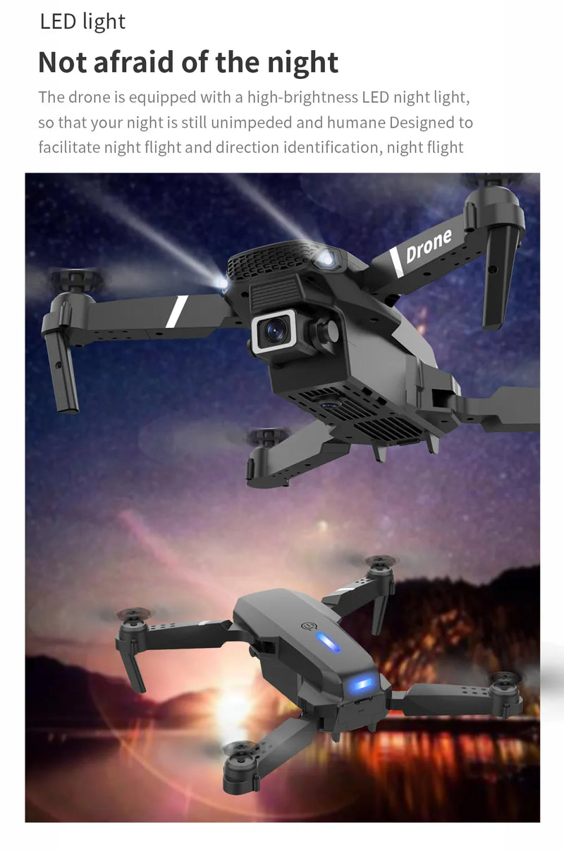 Drone 4k Profissional e88, câmera hd angular, wi-fi, FVP, dobrável, quadrotor RC